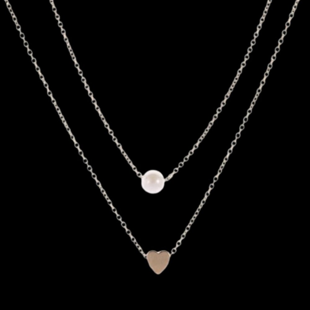 18kt Yellow Gold Plated Heart and Pearl Layered Necklace